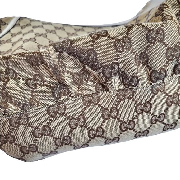 Gucci Abbey GG Canvas and Leather Hobo D Ring Bag Tan White - Picture 10 of 14